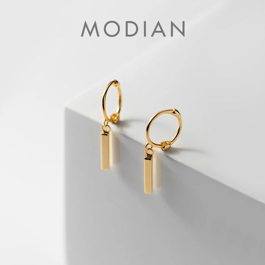 Modian Authentic 925 Sterling Silver Geometric Rectangle Stick Fashion 3 Color Hoop Earrings for Women Fine Jewelry Student Gift