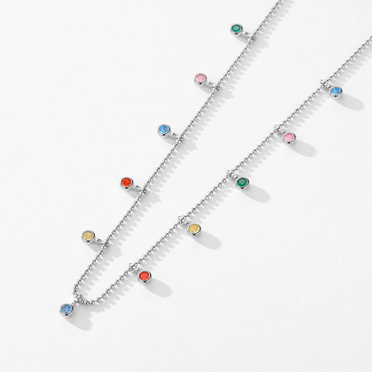 Modian 925 Sterling Silver Rainbow Colorful Zirconia Pendant Necklace Fashion Party Link Chain Choker For Women Fine Jewelry