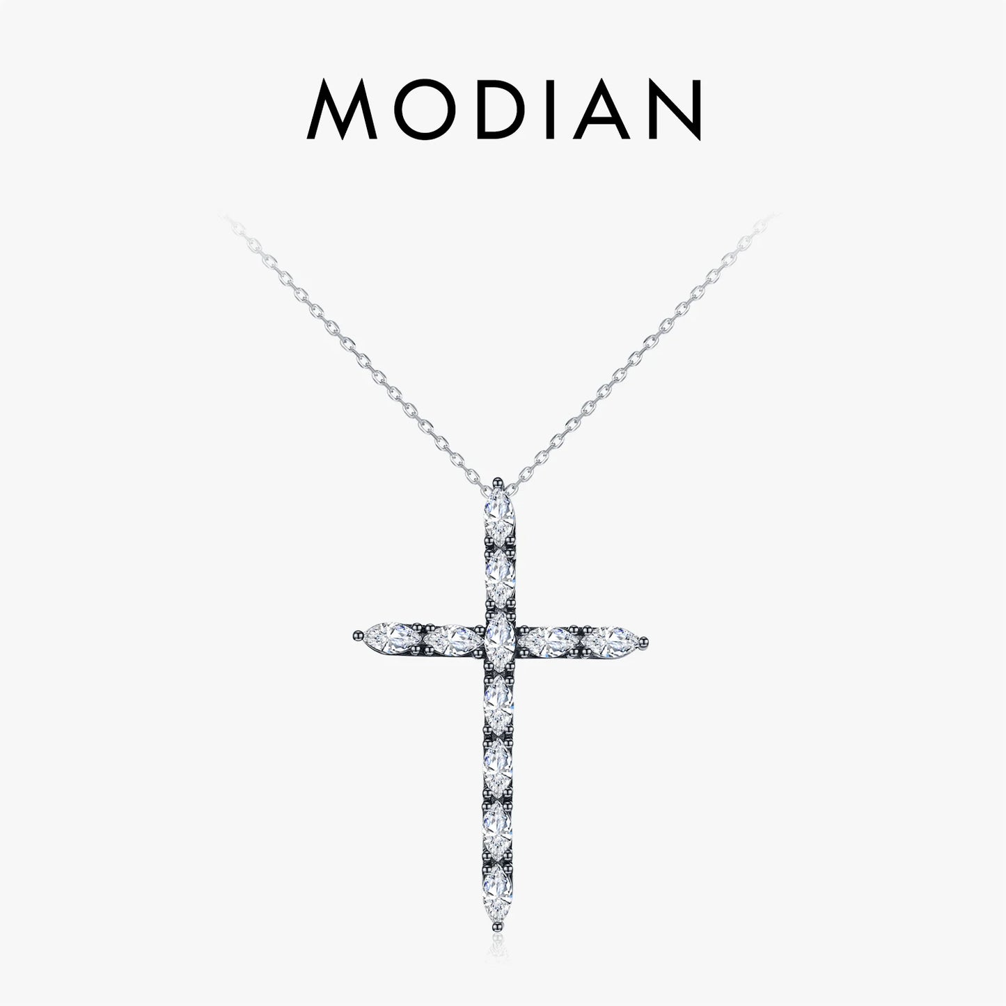 MODIAN 925 Sterling Silver Marquise Cut Zirconia Necklace Retro Black Cross Big Pendant Necklace For Women Fine Jewelry Gift