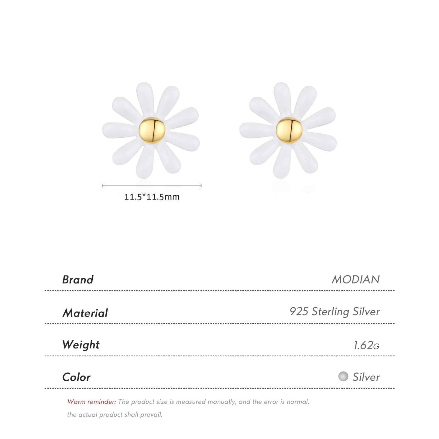 MODIAN 925 Sterling Silver Simple White Enamel Daisy Flowers Stud Earrings Classic Party Charm Silver Jewelry For Women Gifts