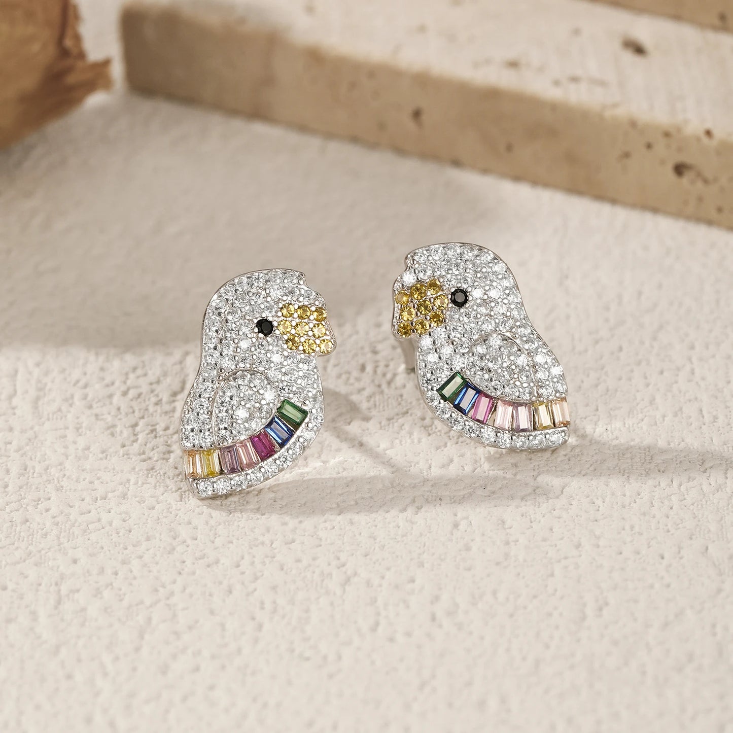 MODIAN 925 Sterling Silver Sparkling Luxury Full Zirconia Ear Studs Cute Parrot Big Stud Earrings For Women Fine Jewelry