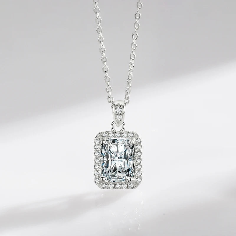 Modian 925 Sterling Silver Radiant Cut 5A Zirconia Sparkling Link Chain Pendant Necklace Wedding Engagement Jewelry For Women