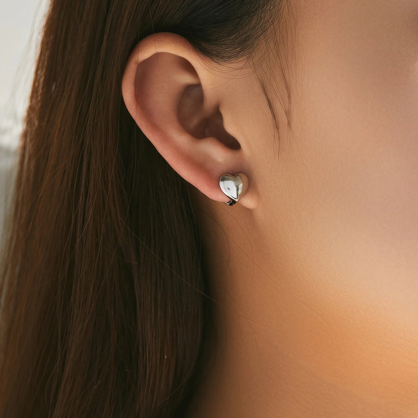 MODIAN 925 Sterling Silver Trendy Minimalist Mirror Metal Design Stud Earrings Hearts Shape Buckle Earrings For Women Jewelry
