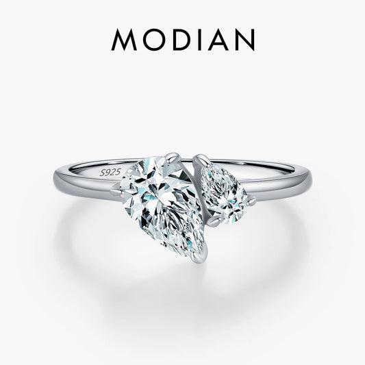 Anillos de dedo MODIAN de plata de ley 925 auténtica con forma de gota de agua brillante entrelazada y circonitas cúbicas transparentes deslumbrantes para mujer, joyería fina