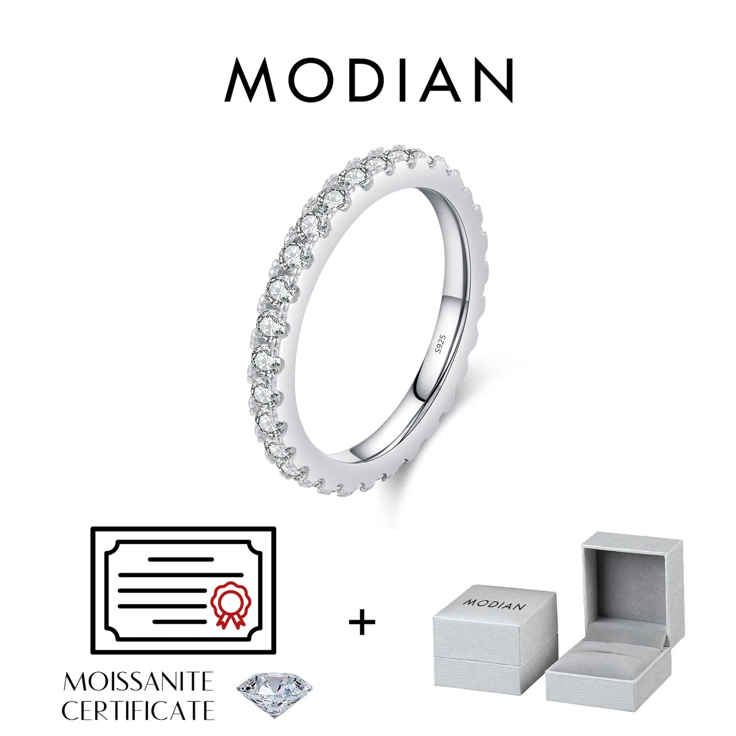 Anillo de boda de moissanita MODIAN en plata de ley 925 con baño de platino y diamantes de laboratorio apilables, joyería de corona para mujer, regalos