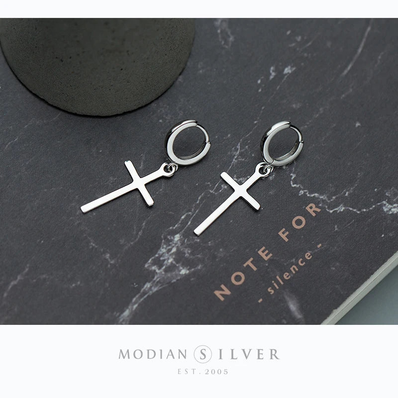Pendientes colgantes con forma de cruz de Modian para mujer, aretes clásicos de moda, joyería de plata de ley 925