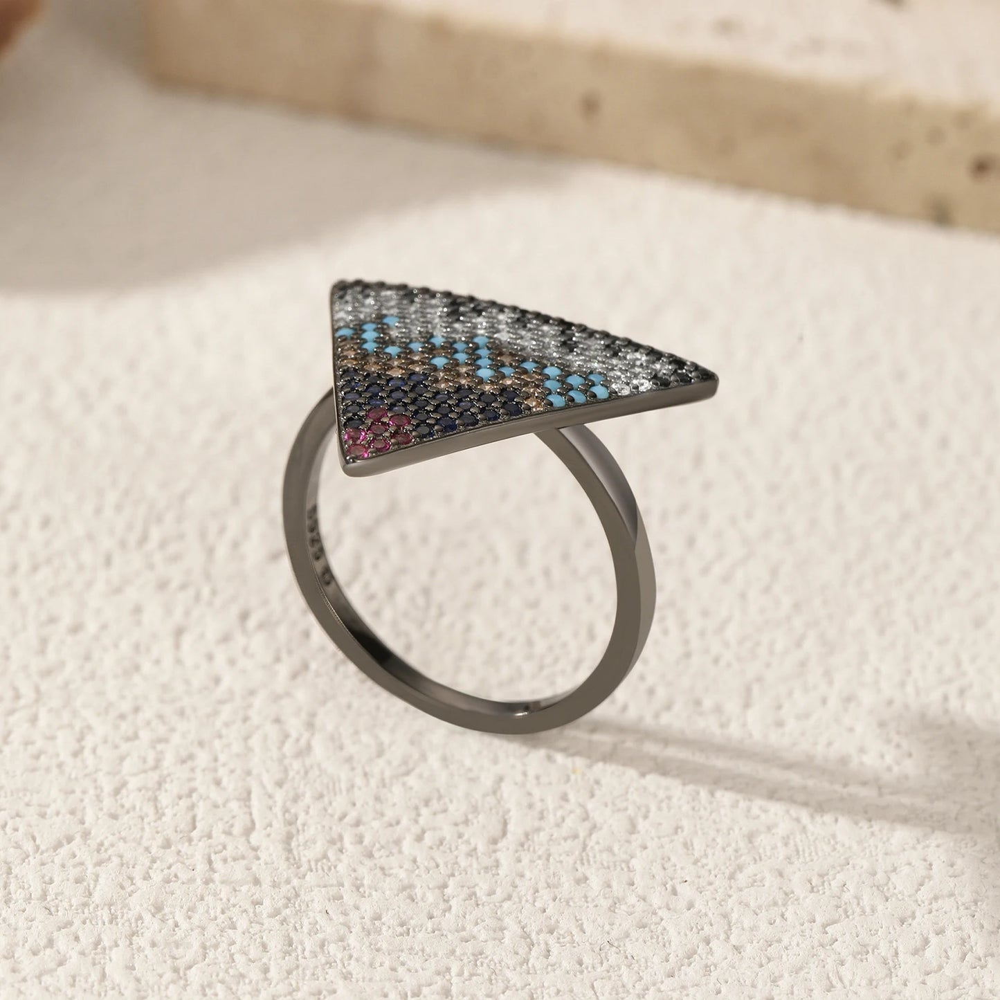 MODIAN Black Golden Inverted Triangle Rings 925 Sterling Silver Niche Design Colorful Zircon Finger Rings For Women Fine Jewelry