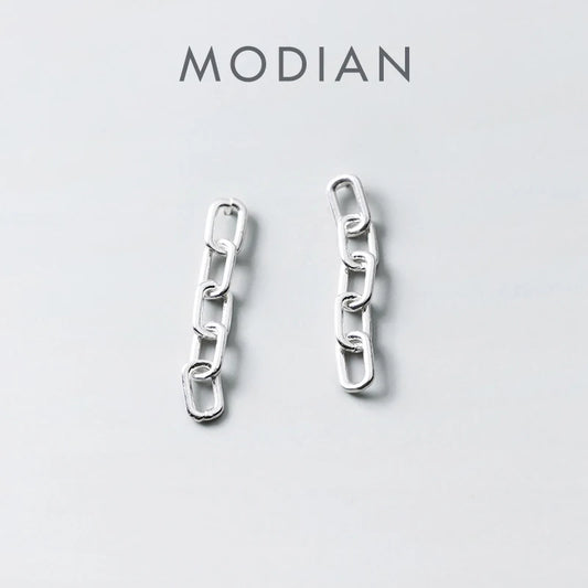 Pendiente colgante geométrico de plata de ley 925 auténtica con diseño simple de cadena entrelazada de Modian para mujer, joyería fina del año