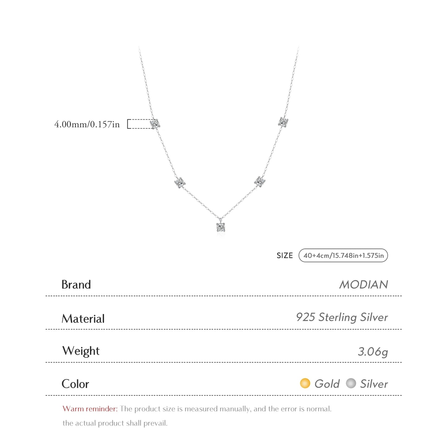 MODIAN 925 Sterling Silver Sparkling CZ Stackable Necklace For Women Choker Link Chain Charm Necklace Fine Jewelry Gift