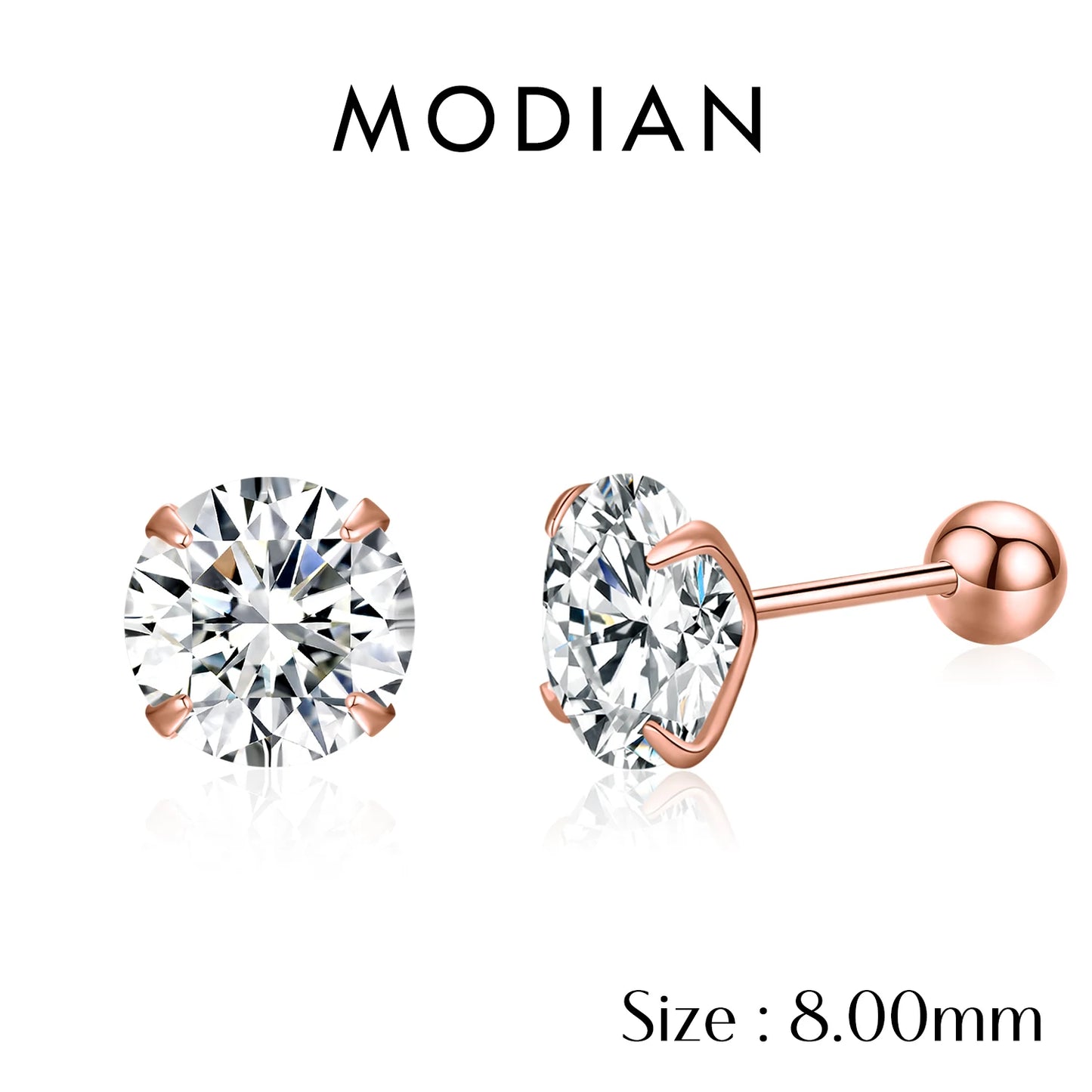 MODIAN Multicolor 925 Sterling Silver Elegant Beads Screw Earrings Classic Round CZ Stud Earrings For Women Jewelry 2.5MM-8MM