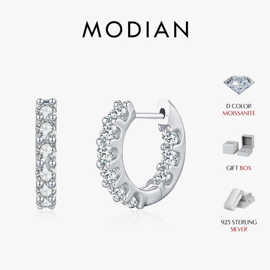 MODIAN D Color Round Moissanite Ear Buckle 925 Sterling Silver Classic Simple Hoop Earrings For Women Party Fine Jewelry Gifts