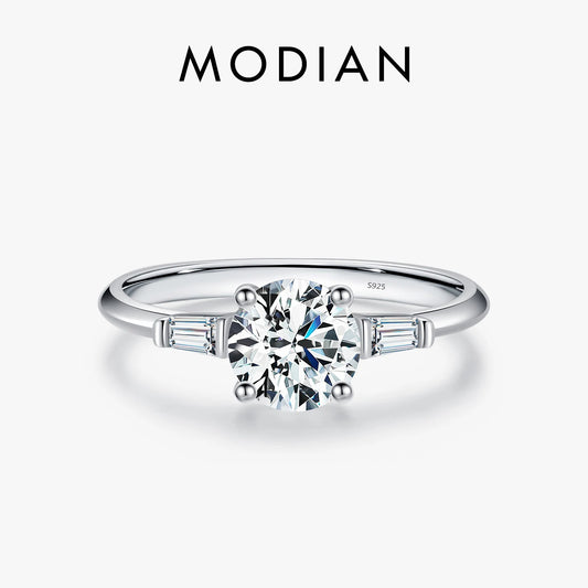 Anillo de moissanita redonda MODIAN de 1,0 quilates con diamante de laboratorio de color D, clásico, de plata de ley 925, para boda, compromiso, joyería para mujer