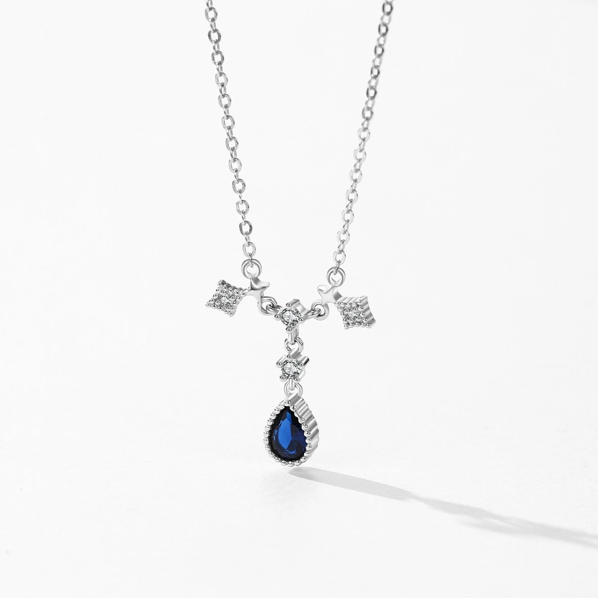 Collar con colgante de gota de agua de lujo MODIAN de plata de ley 925 con circonita azul y roja, cadena de eslabones clásica para mujer, joyería de boda