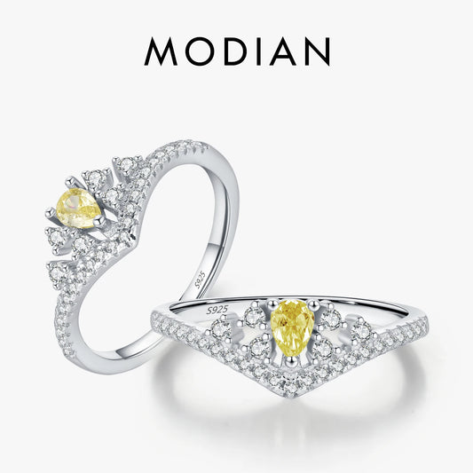 Anillo MODIAN de plata de ley 925 con circonita cúbica brillante y gota de agua para mujer, joyería fina para boda y compromiso.