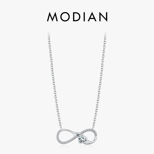 Collar MODIAN de plata de ley 925 con colgante de corazón de amor infinito y romántico para mujer, joyería de aniversario