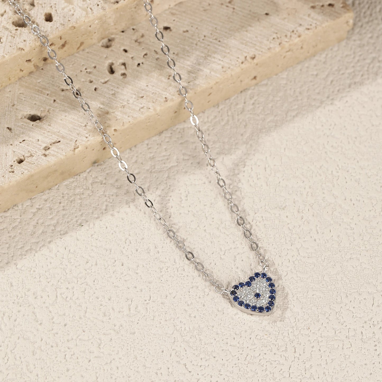 MODIAN 925 Sterling Silver Basis Hearts Blue Zirconia Pendant Necklace Fashion Stackable Link Chain Jewelry For Women Gifts