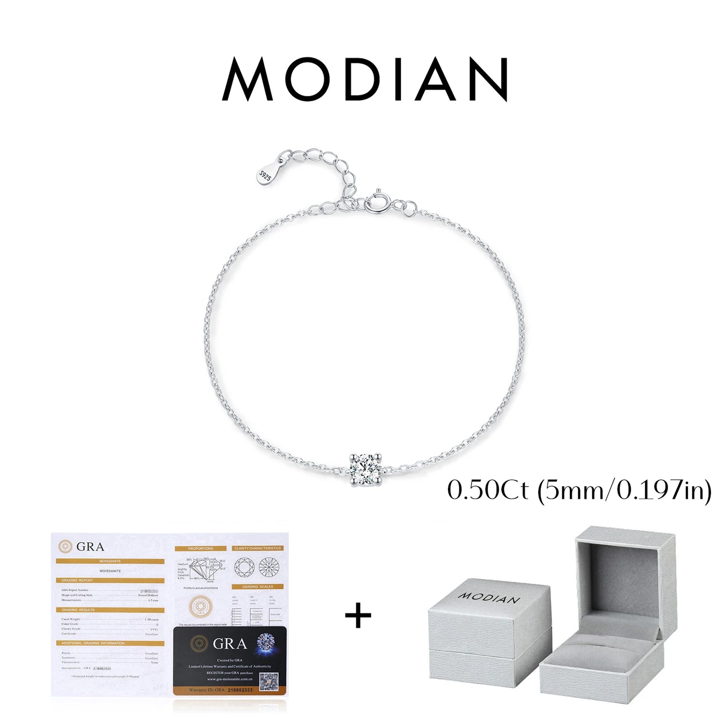 MODIAN D Color Moissanite Bracelet 925 Sterling Silver Classic Minimalist Daily Link Chain Bracelet For Women Fine Jewelry