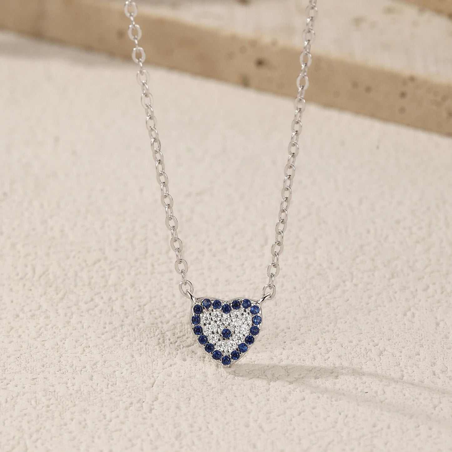 MODIAN 925 Sterling Silver Basis Hearts Blue Zirconia Pendant Necklace Fashion Stackable Link Chain Jewelry For Women Gifts