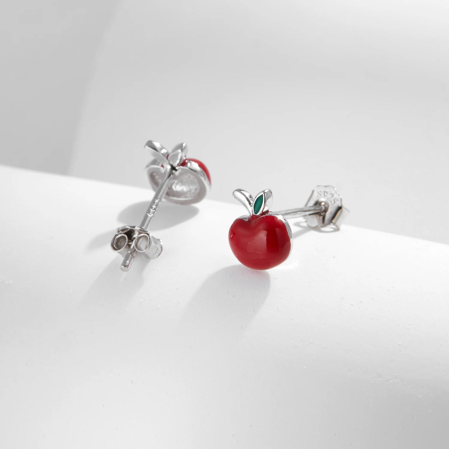 MODIAN 925 Sterling Silver Exquisite Cute Red Enamel Apple Small Stud Earrings For Women Party Fine Jewelry Christmas Gifts