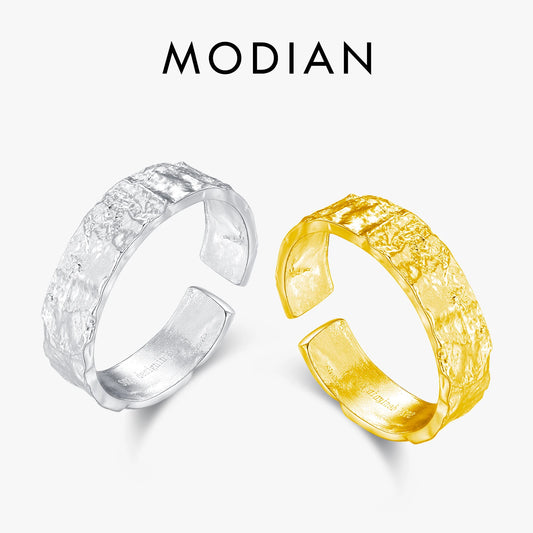 Anillos MODIAN de plata de ley 925 con textura exfoliante para mujer, ajustables, gruesos, apilables, joyería minimalista.