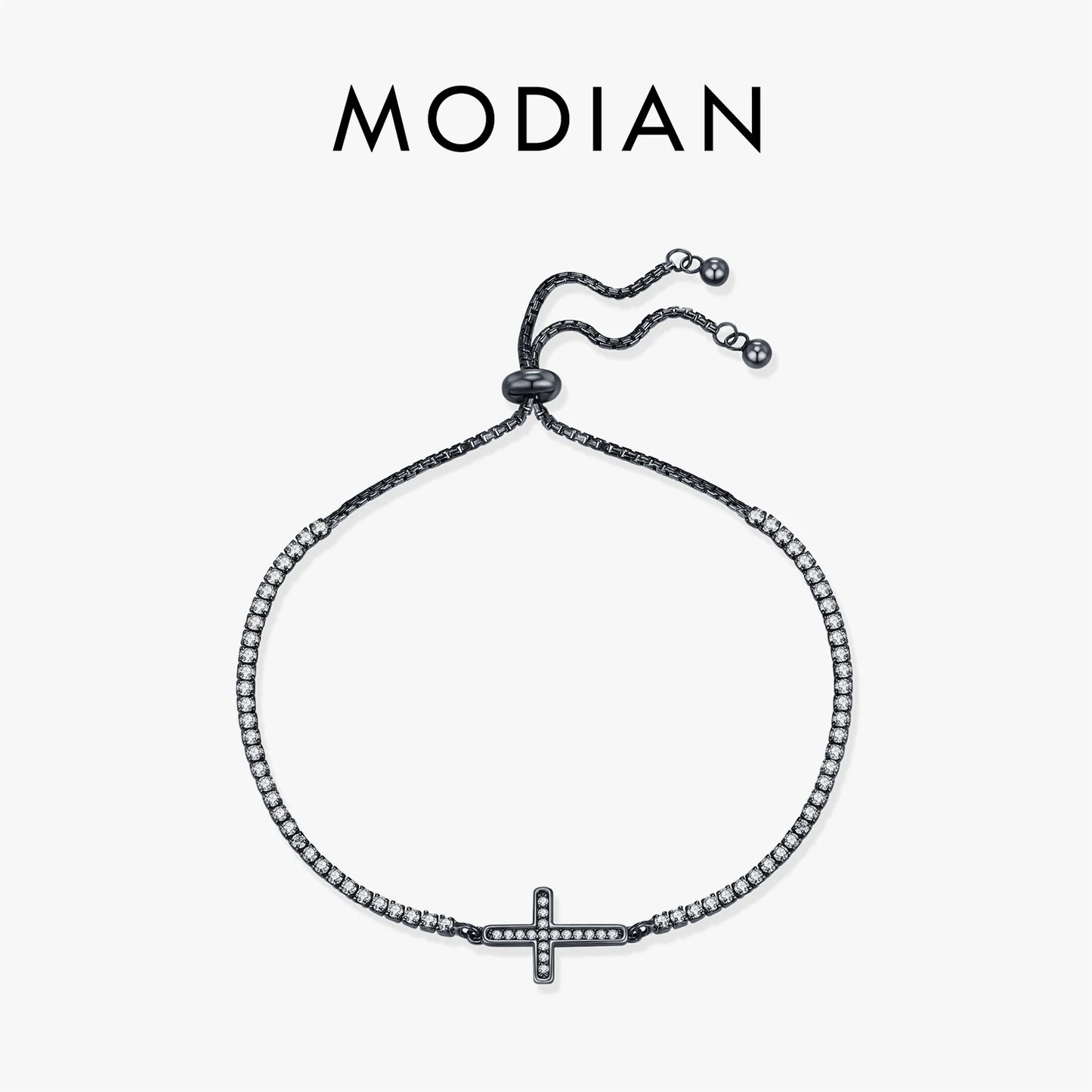 MODIAN 925 Sterling Silver Adjustable Zirconia Bracelet Unisex Black Cross Tennis Bracelets Trendy Fine Jewelry For Women