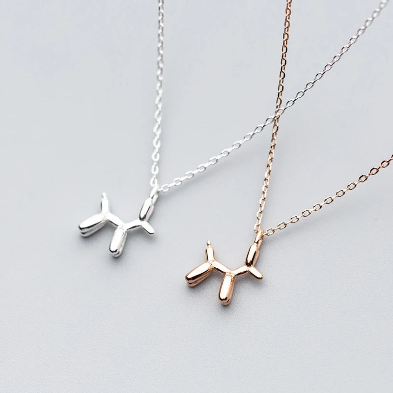 Modian Genuine 925 Sterling Silver Cute Small Dog Geometric Pendant Necklace for Women Link Chain Necklace Jewelry Girl Gift