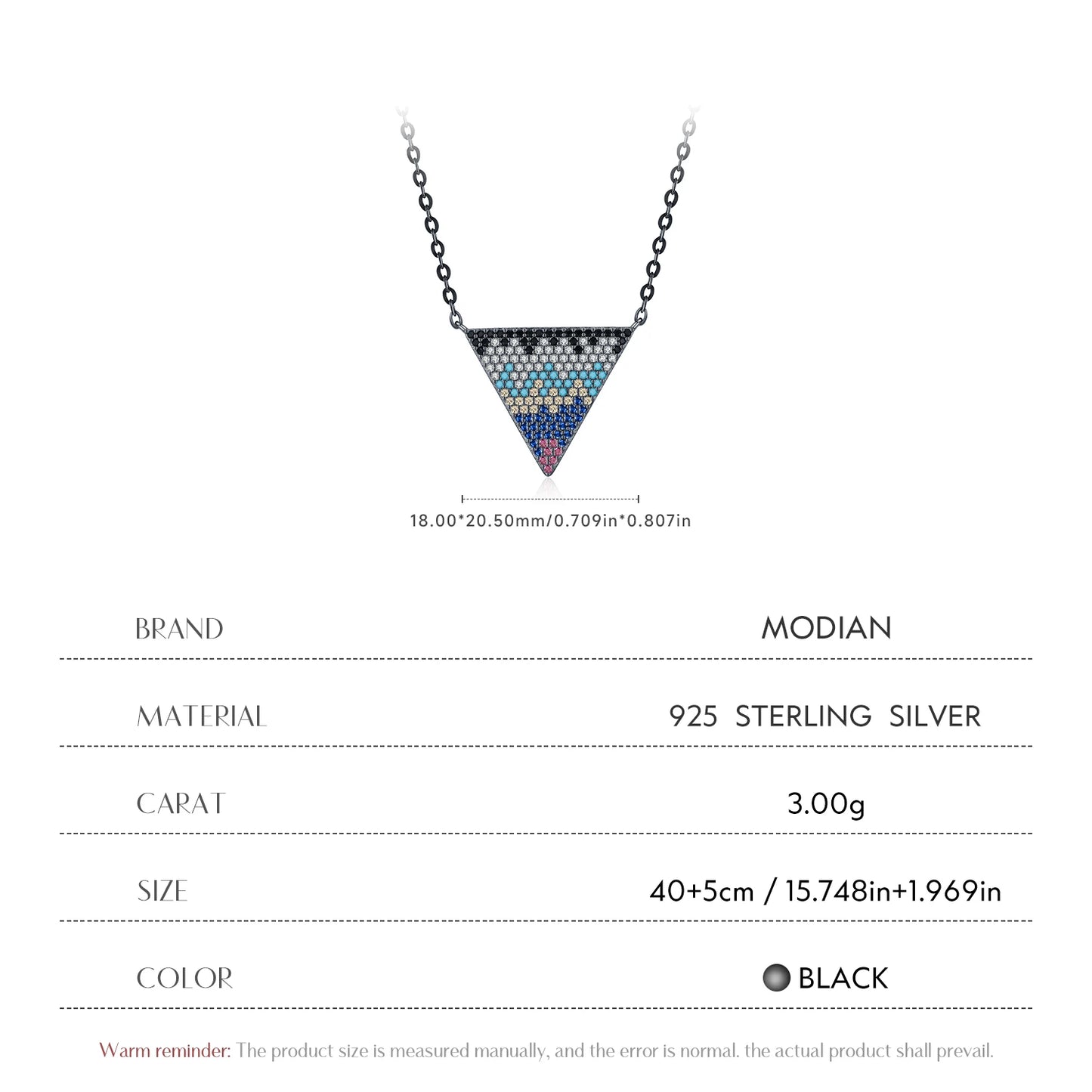 MODIAN 925 Sterling Silver Synthetic Turquoise Pixel-Art Inverted Triangle Black Pendant Necklace For Women Fine Jewelry