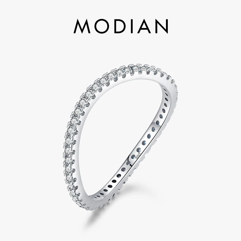Anillo de eternidad MODIAN de plata de ley 925 con circonitas cúbicas multicolores y diamantes simulados para mujer, joyería de boda con ondas irregulares a la moda