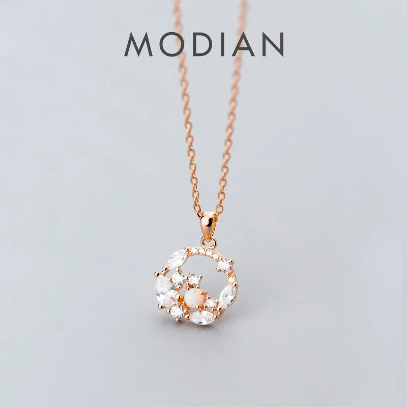 Modian New Luminous CZ Geometric Round Circle 925 Sterling Silver Charm Pendant for Women Link Chain Fine Jewelry Design