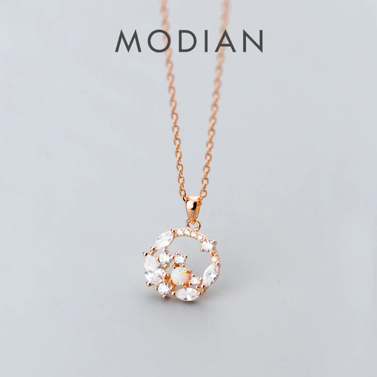 Modian New Luminous CZ Geometric Round Circle 925 Sterling Silver Charm Pendant for Women Link Chain Fine Jewelry Design