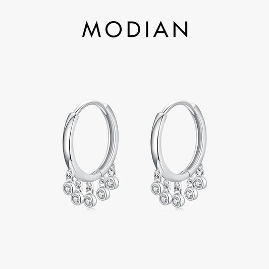Pendientes Modian 100% plata de ley 925 con circonita cúbica transparente, sencillos y modernos, para mujer, joyería de fiesta