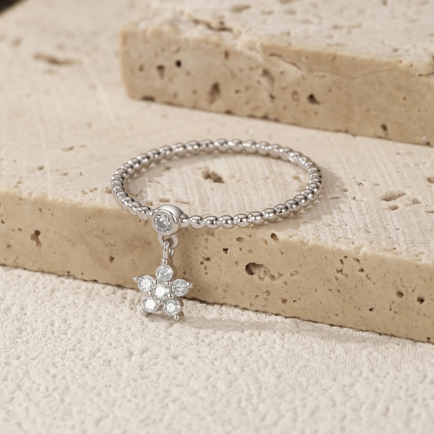 MODIAN D Color Flowers Moissanite Rings 925 Sterling Silver Beads Shiny Stars Swing Pendant Ring For Women Daisy Fine Jewelry