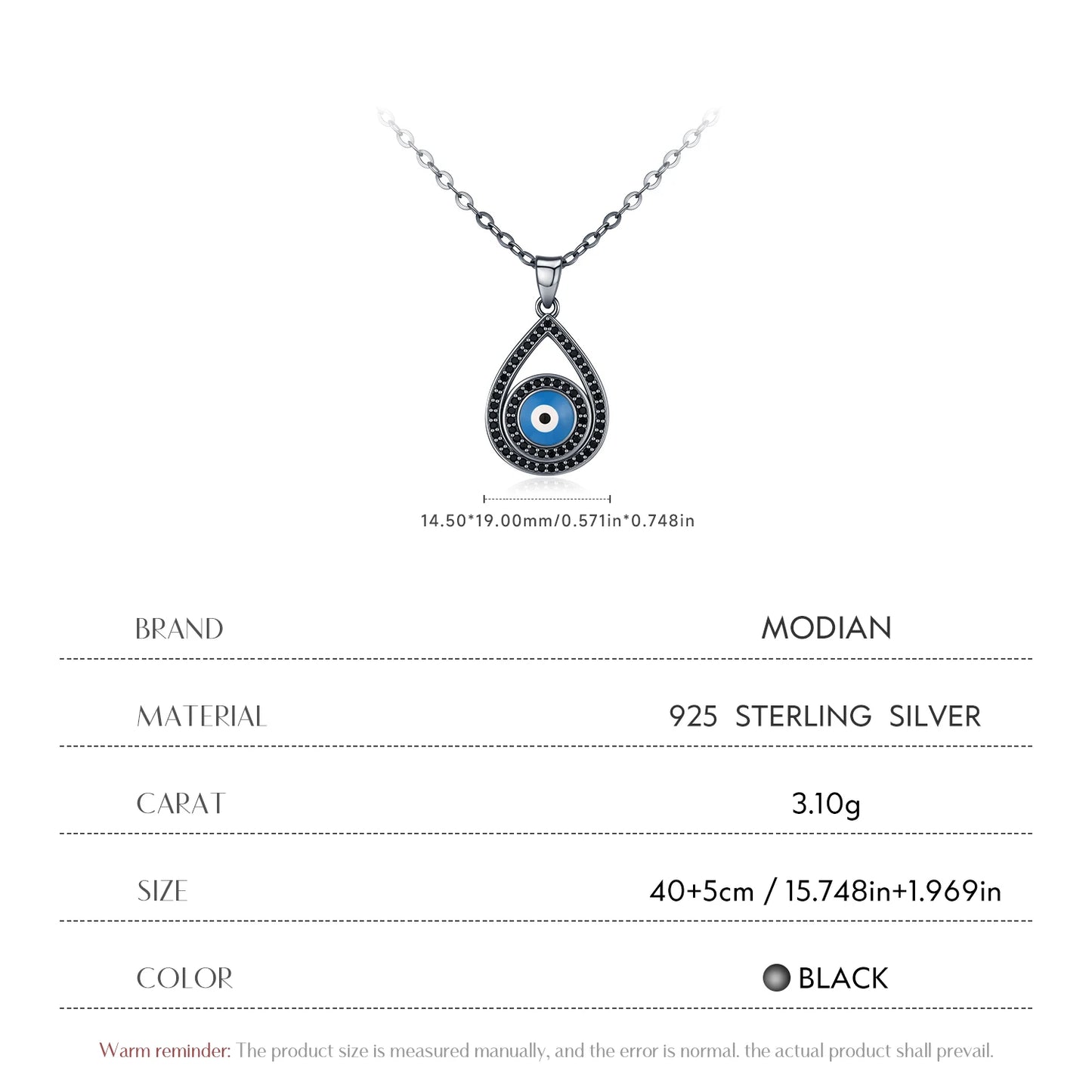 MODIAN 925 Sterling Silver Black Zirconia Necklace Lovely Water Drop Enamel Eyes Pendant Necklace For Women Fine Jewelry