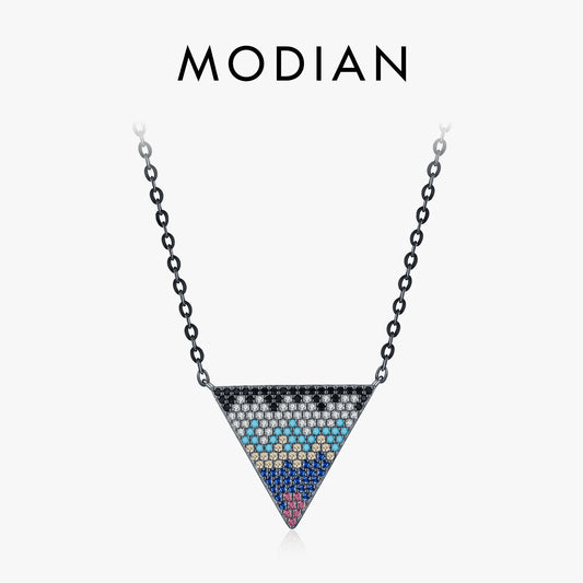 MODIAN 925 Sterling Silver Synthetic Turquoise Pixel-Art Inverted Triangle Black Pendant Necklace For Women Fine Jewelry