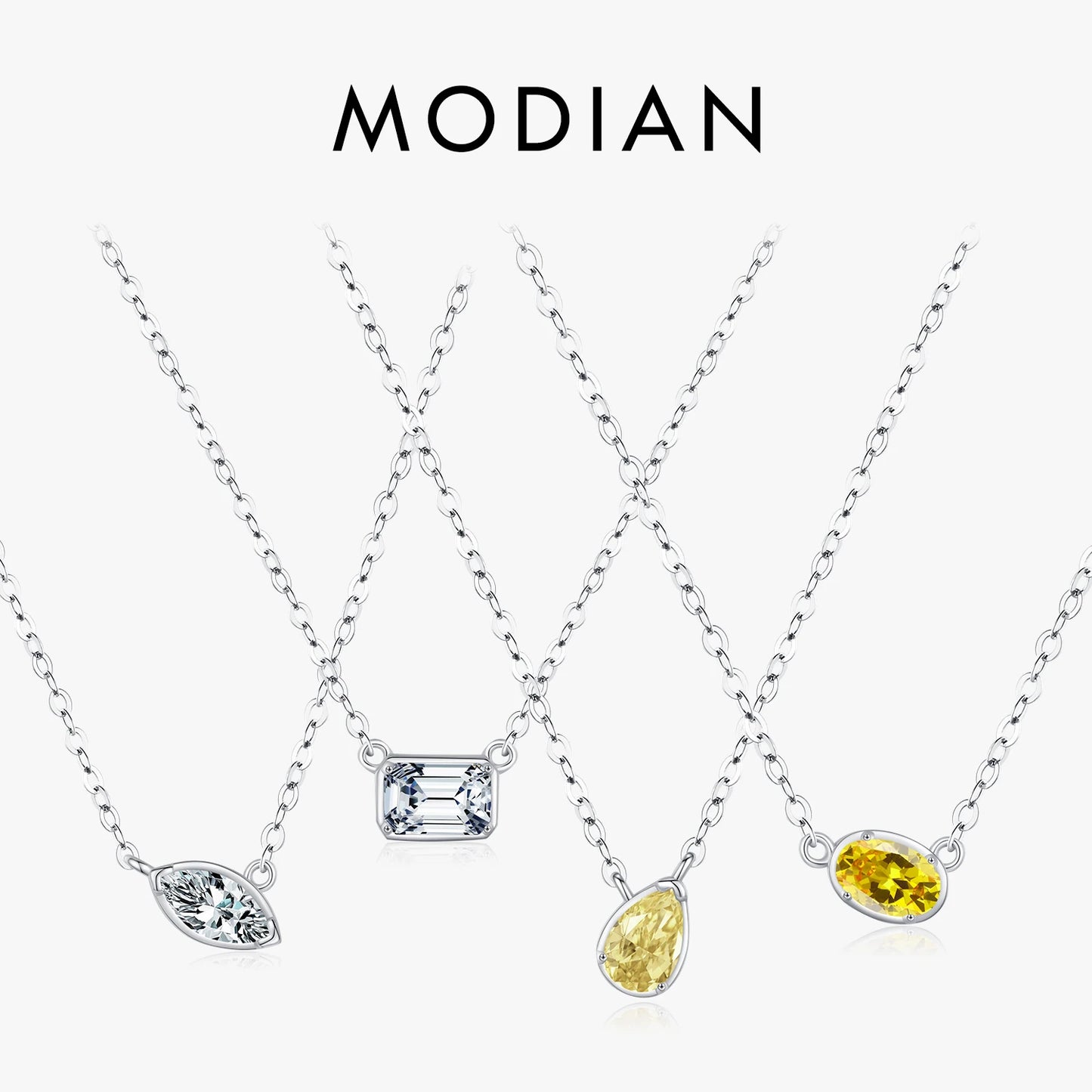 Collar con colgante geométrico de circonita cúbica de plata de ley 925 de MODIAN, joyería asimétrica apilable de moda para mujeres, regalos finos