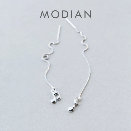 Pendientes Modian de plata de ley 925 de alta calidad con símbolo musical y cadena larga para mujer, joyería de moda en plata de ley, NUEVOS