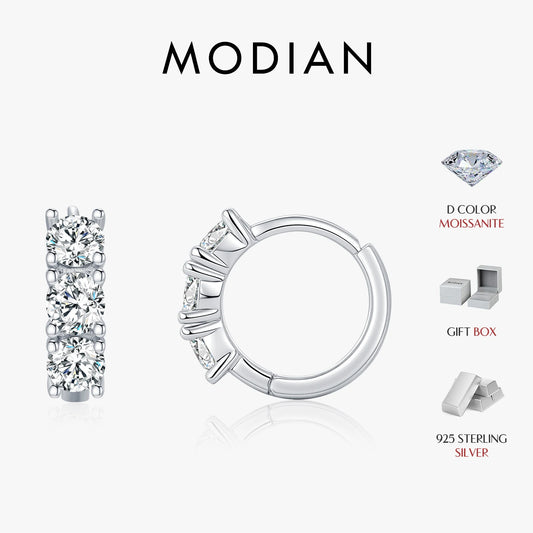 Pendientes de aro MODIAN D Color Moissanite Classic Ear Buckle Plata de ley 925 Modernos y Apilables para Mujer, Joyería Fina