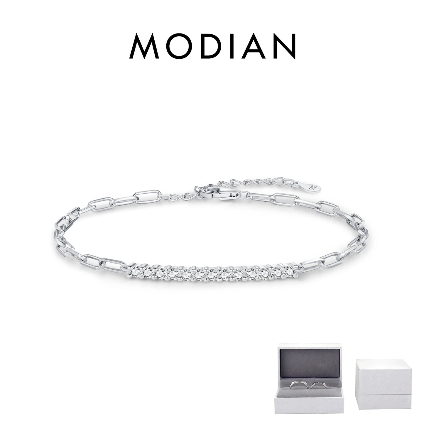 MODIAN Sparkling D Color Moissanite Bracelet 925 Sterling Silver Lock Stackable Trendy Bracelets For Women Jewelry With Gift Box