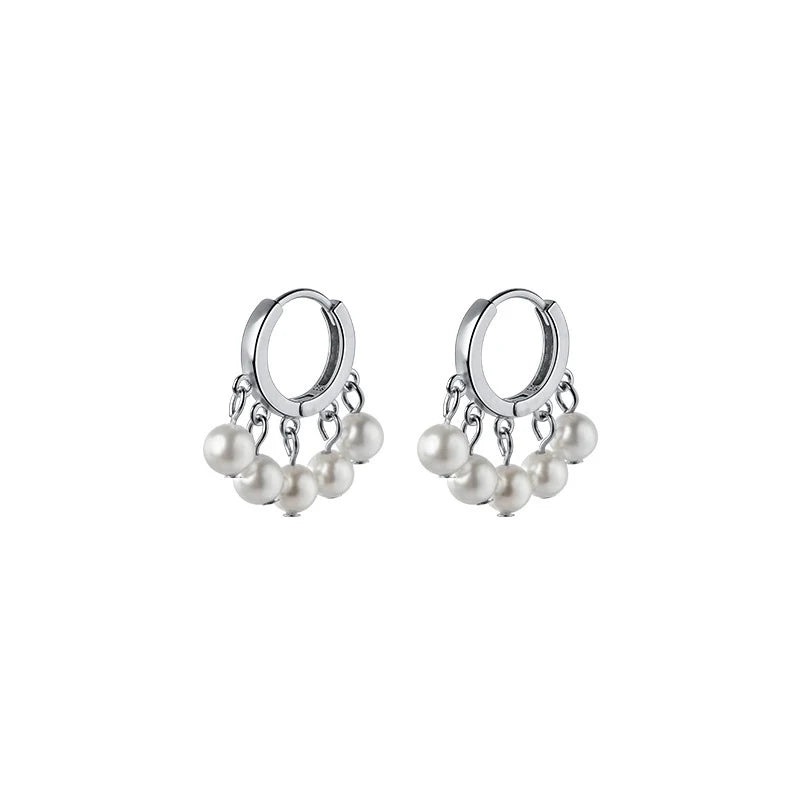 Modian 100% 925 Sterling Silver Charm Circle Elegant Swing Pearl Female Hoop Earrings For Women Wedding Engagement Jewelry