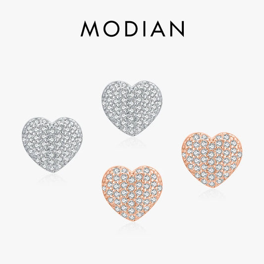 Pendientes MODIAN de plata de ley 925 con forma de corazón de amor para mujer, aretes de circonita cúbica transparente, joyería de boda