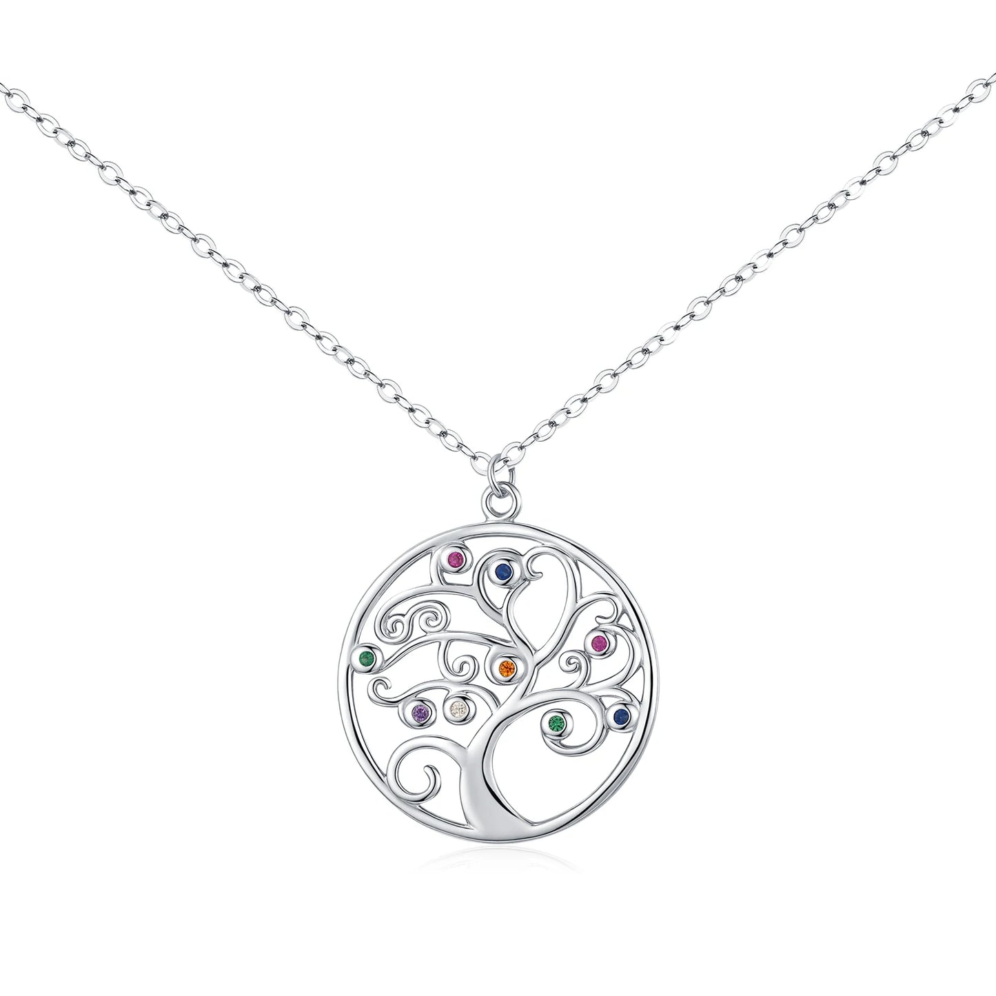 MODIAN 925 Sterling Silver Sparkling Zirconia Retro Tree Pattern Round Pendant Necklaces For Women Fine Jewelry