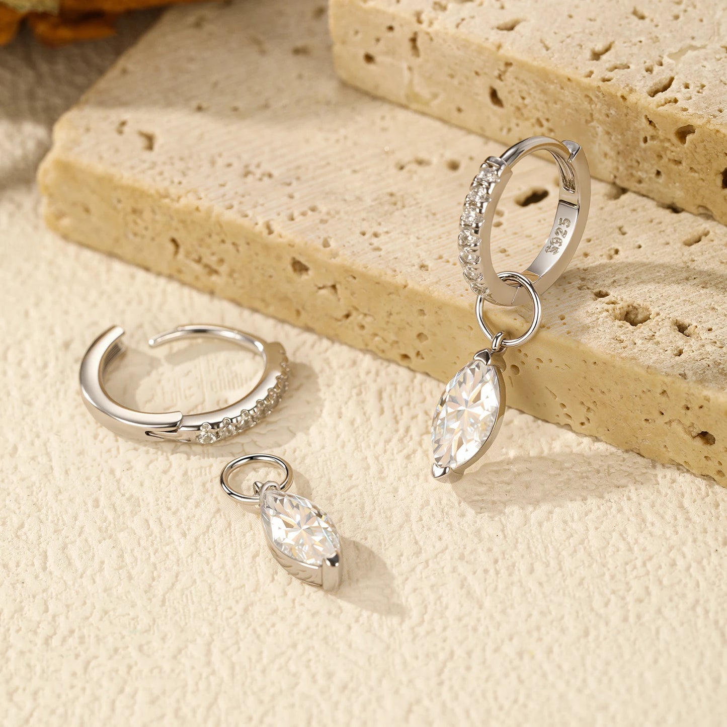 MODIAN 0.5Ct D Color Rhombic Moissanite Ear Buckles 925 Sterling Silver Luxury Shiny Hoop Earrings for Women Wedding Jewelry
