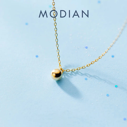 Collar Modian de cadena de plata de ley 925 para mujer, con cuentas pequeñas doradas, accesorios de joyería para mujer