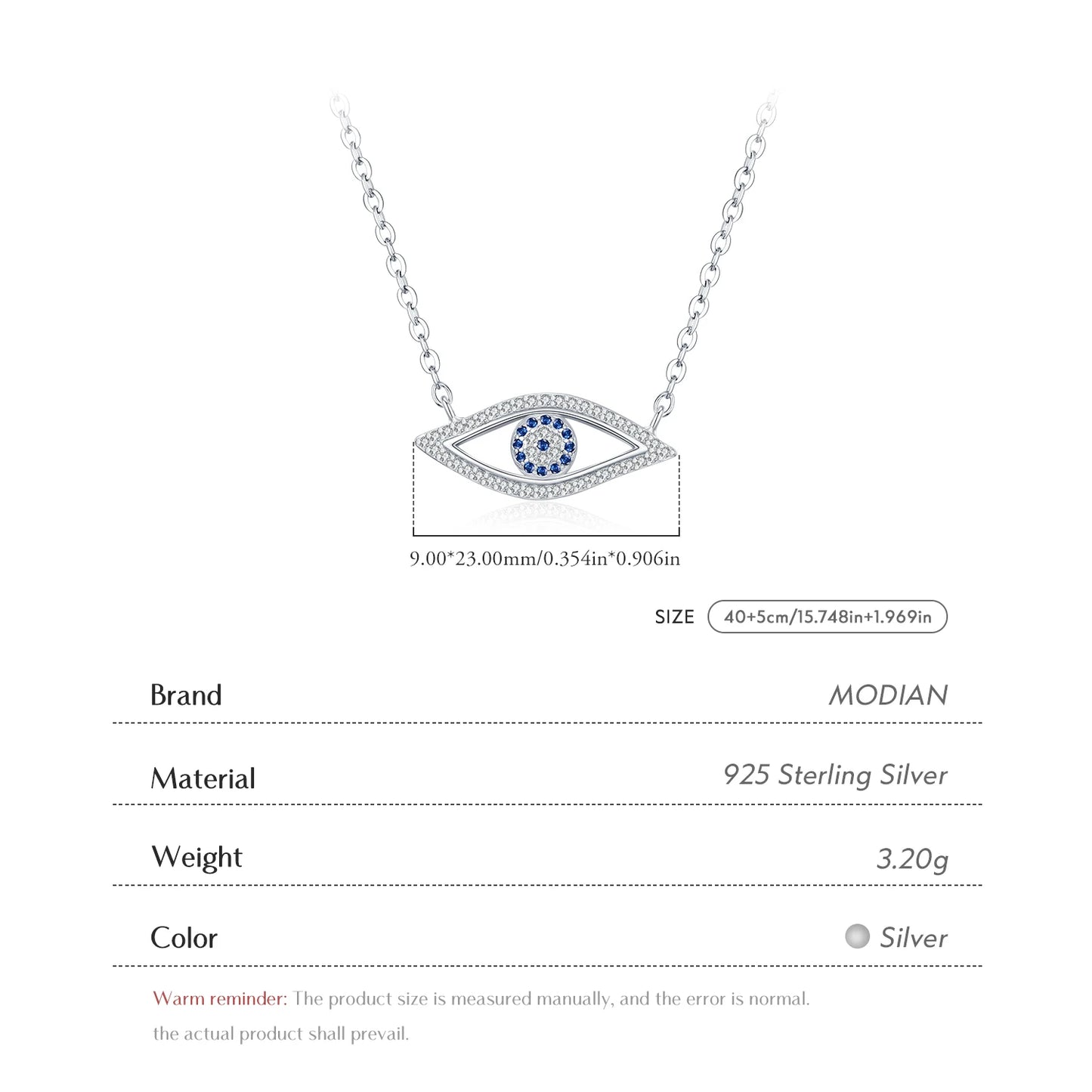 MODIAN 925 Sterling Silver Charm Blue Eyes Pendant Necklace Vintage Clear CZ Link Chain Necklaces For Women Fine Jewelry