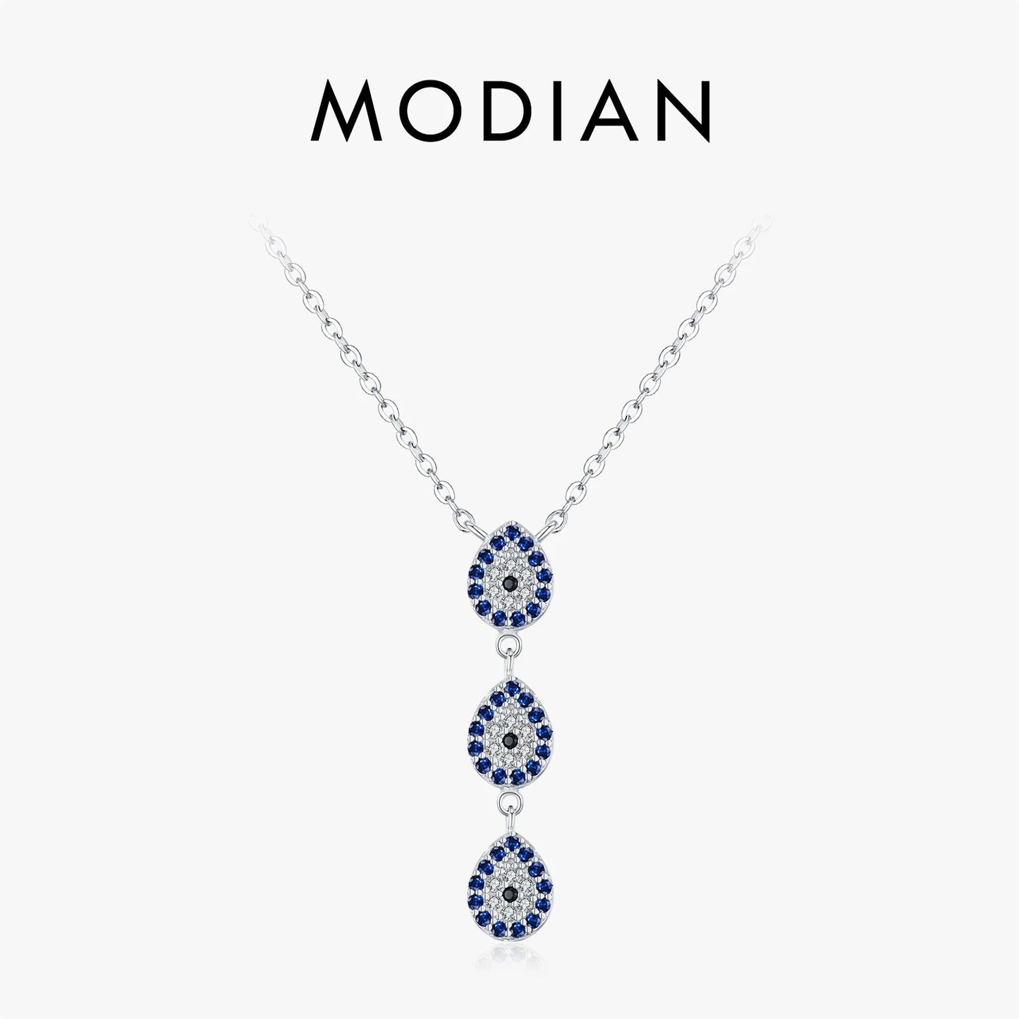 MODIAN 925 Sterling Silver Water Drop Blue CZ Pendant Necklace Trendy Y Style Link Chain Necklace For Women Fine Jewelry