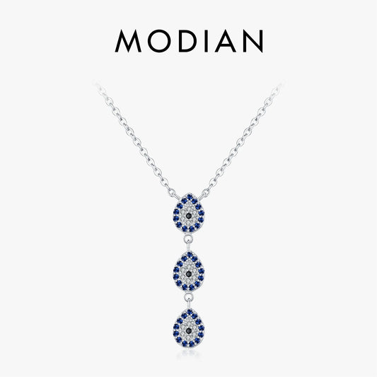 MODIAN 925 Sterling Silver Water Drop Blue CZ Pendant Necklace Trendy Y Style Link Chain Necklace For Women Fine Jewelry