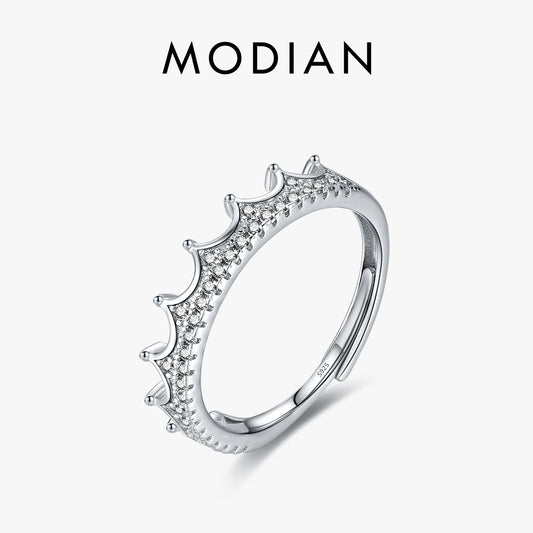 Anillo de dedo MODIAN de plata de ley 925 con circonita cúbica transparente, moderno, de tamaño abierto y ajustable, para mujer, joyería fina para boda, regalo