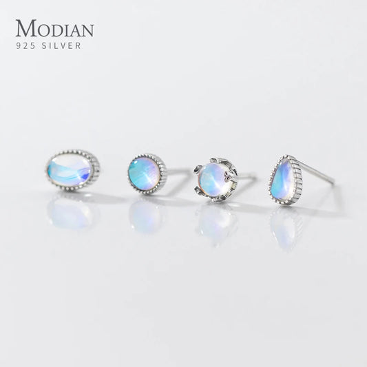 Modian 925 Sterling Silver Round Drop Oval Shape Exquisite Stud Earrings for Women Fine Jewelry Simple MoonStone Anniversary