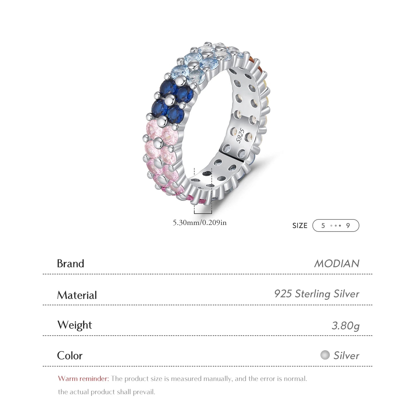 MODIAN 925 Sterling Silver Ring Exquisite Sweet Geometric Gradient Zirconia Stackable Eternity Band Rings For Women Fine Jewelry