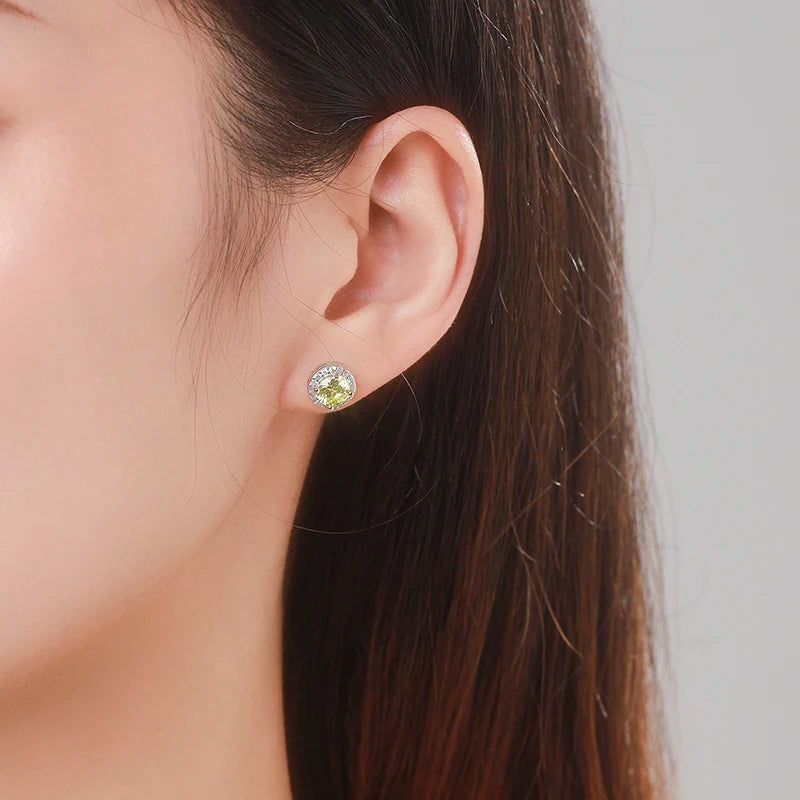 Modian 925 Sterling Silver Round Shape Green Zirconia Stud Earrings For Women Classic Luxury Wedding Statement Fine Jewelry Gift